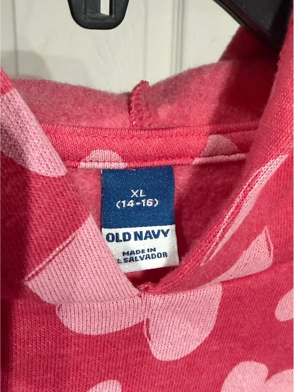 Old Navy Girls' Pink Heart Print Hoodie Sweatshirt, Size XL (14-16)